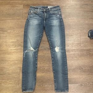 AG Adriano Goldschmied Dark Blue Distressed Skinny Jeans